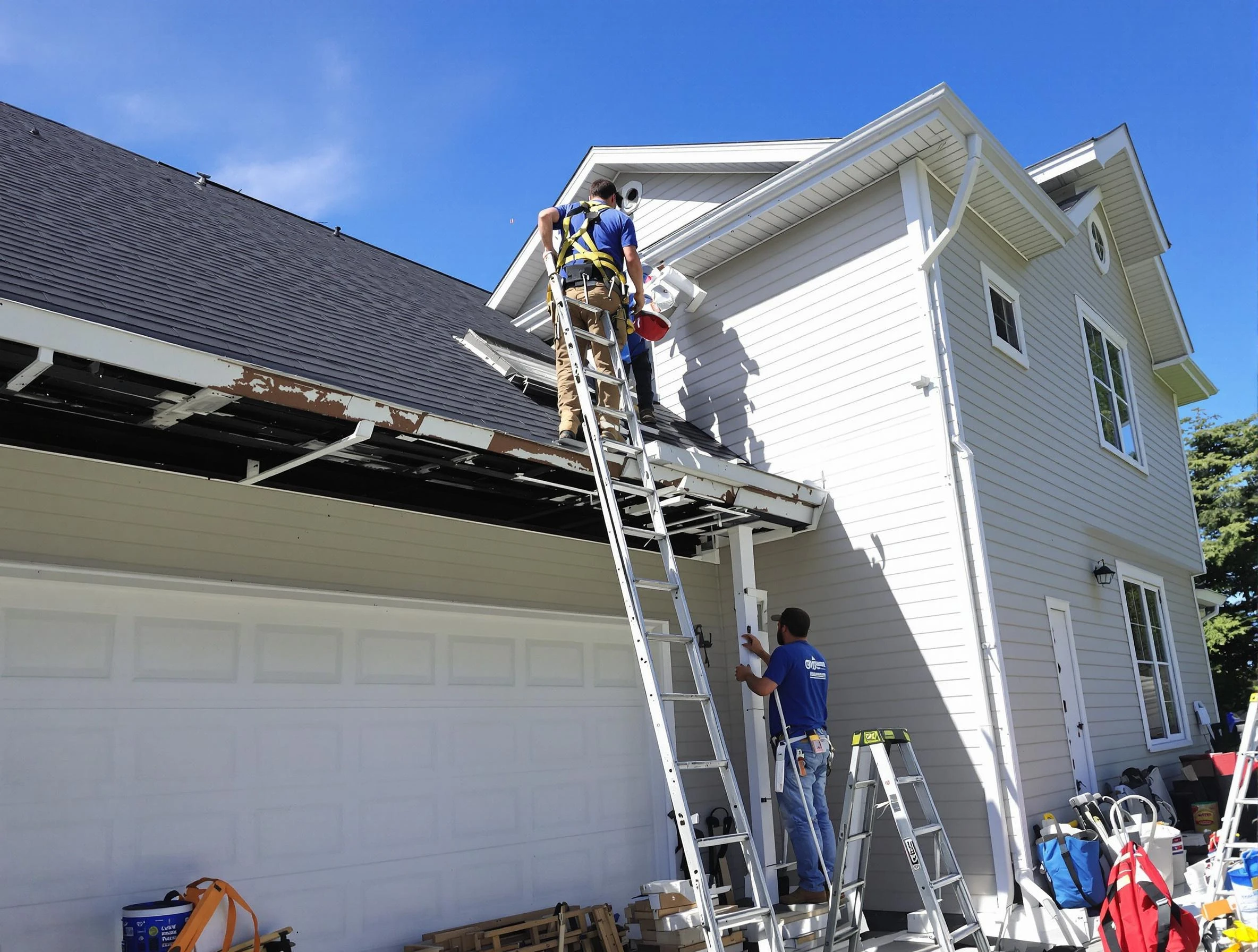Newly replaced gutters by Mentor Roofing Company in Mentor, OH